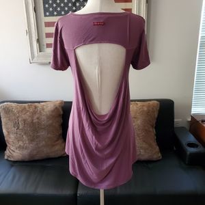 Hard Tail Forever Plum Open Back Asymmetrical Tee-shirt